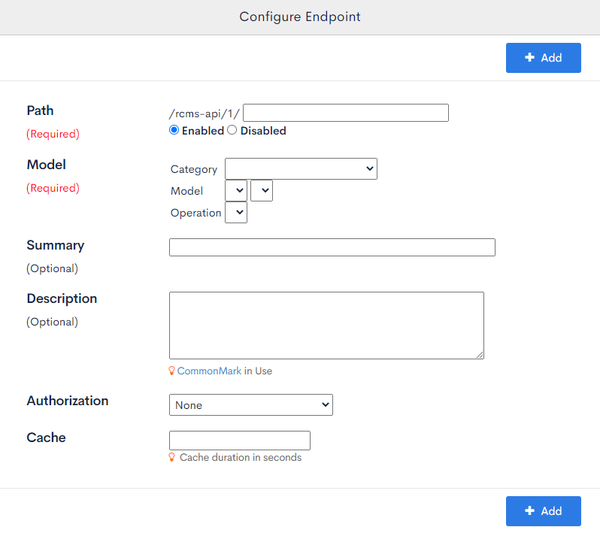 Configure Endpoint dialog